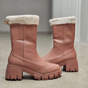 Chunky Heel Winter Boots With Faux Fur Lining Side Zipper And Lug Soles – Trendy